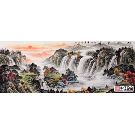 生财旺运国画 宋唐风水画聚宝盆《旭日东升》