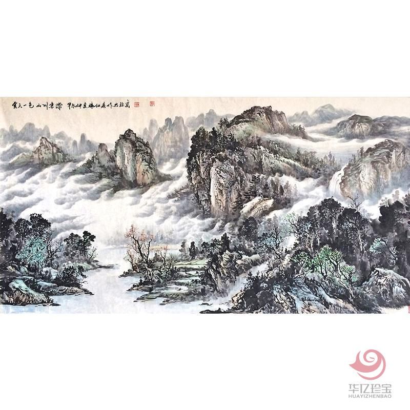 张仕森《云天一色  山川无际》山水作品孤品定制