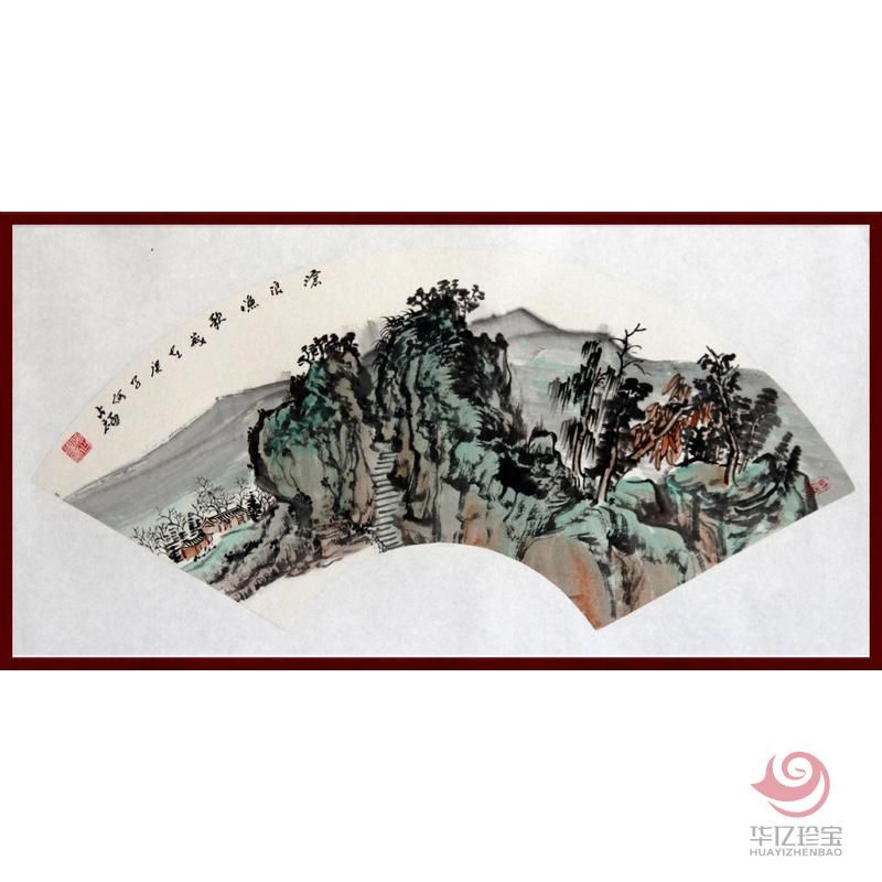 贺兰山画派创始人 山水画家何占福《沧浪渔歌》1.5平尺扇面