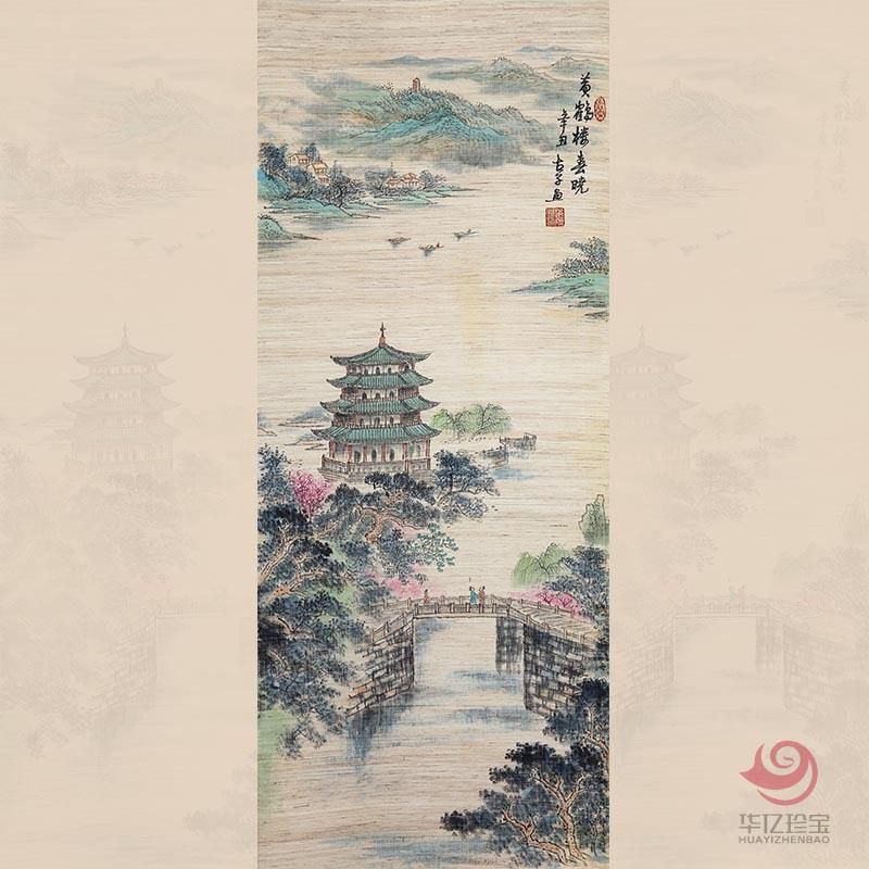 叶阿林《黄鹤楼春晓》8平尺亚麻布作品