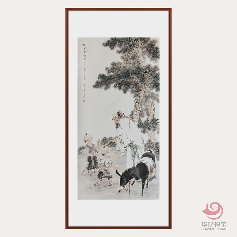 胡生旺 人物毛驴挂画手绘国画名家字画书房茶室装饰画竖版胡生旺 