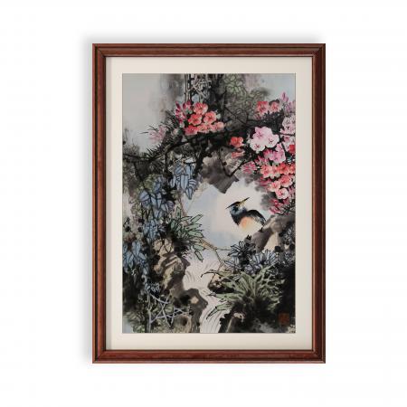 任广彬2.7平尺花鸟写意作品《迎春图》