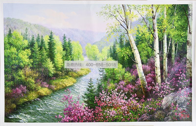 朝鲜油画《溪流》 170×100cm