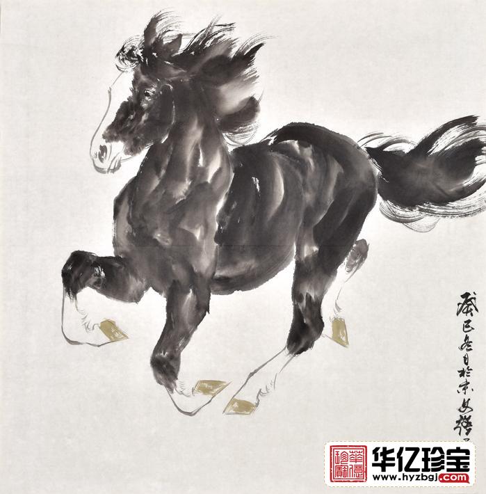 骏马图 斗方画王文强动物画马系列《一马当先》